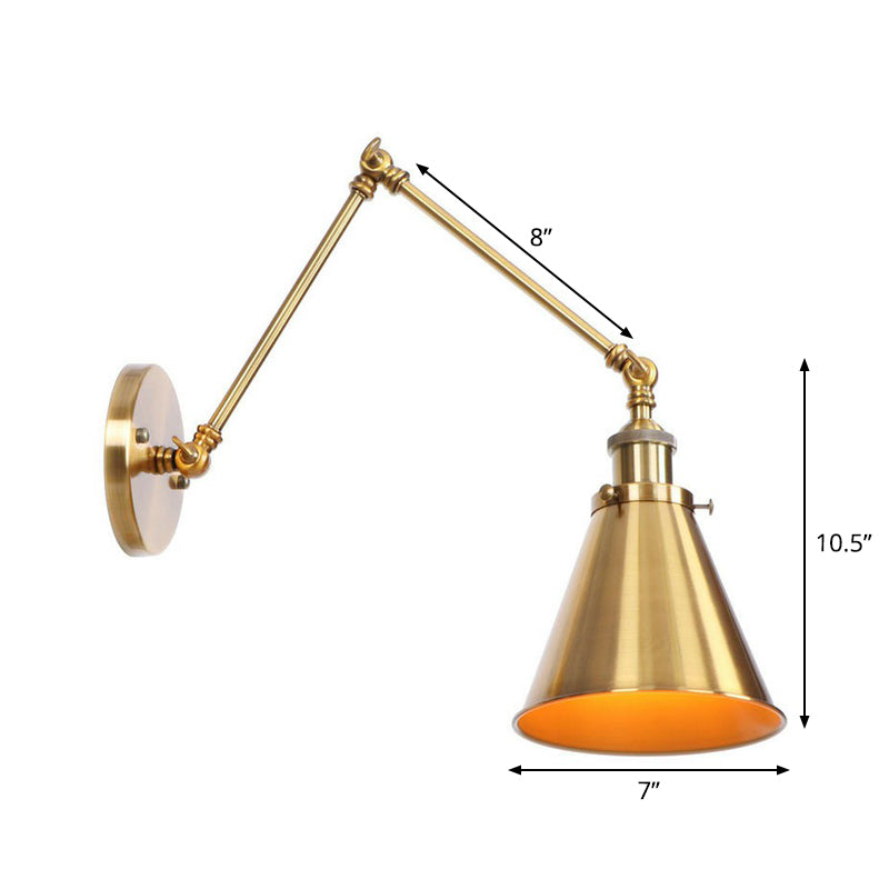 Skanto | Iron Brass Wall Light With Shell/Horn/Cone Single 6"/8" Width Antique Wall Lamp With Swing Arm