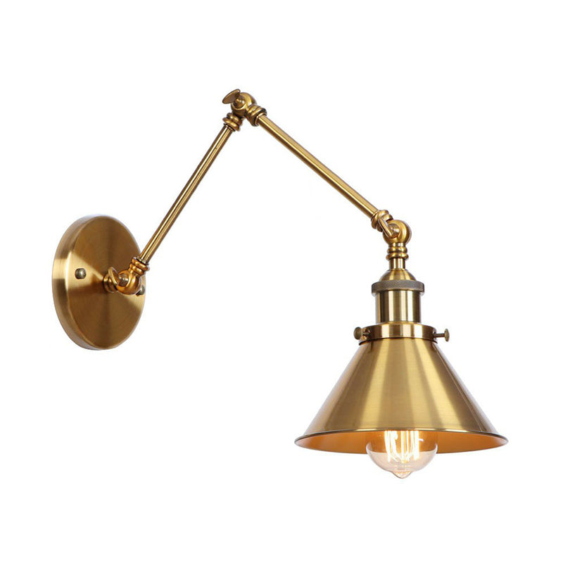 Skanto | Iron Brass Wall Light With Shell/Horn/Cone Single 6"/8" Width Antique Wall Lamp With Swing Arm