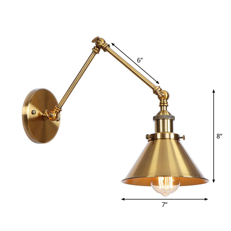 Skanto | Iron Brass Wall Light With Shell/Horn/Cone Single 6"/8" Width Antique Wall Lamp With Swing Arm
