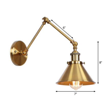 Skanto | Iron Brass Wall Light With Shell/Horn/Cone Single 6"/8" Width Antique Wall Lamp With Swing Arm