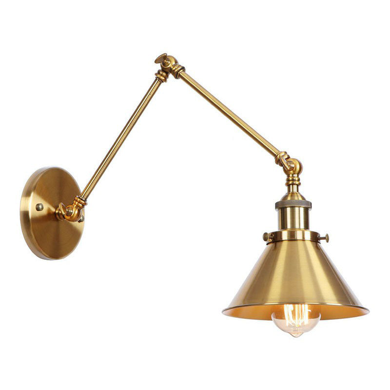 Skanto | Iron Brass Wall Light With Shell/Horn/Cone Single 6"/8" Width Antique Wall Lamp With Swing Arm