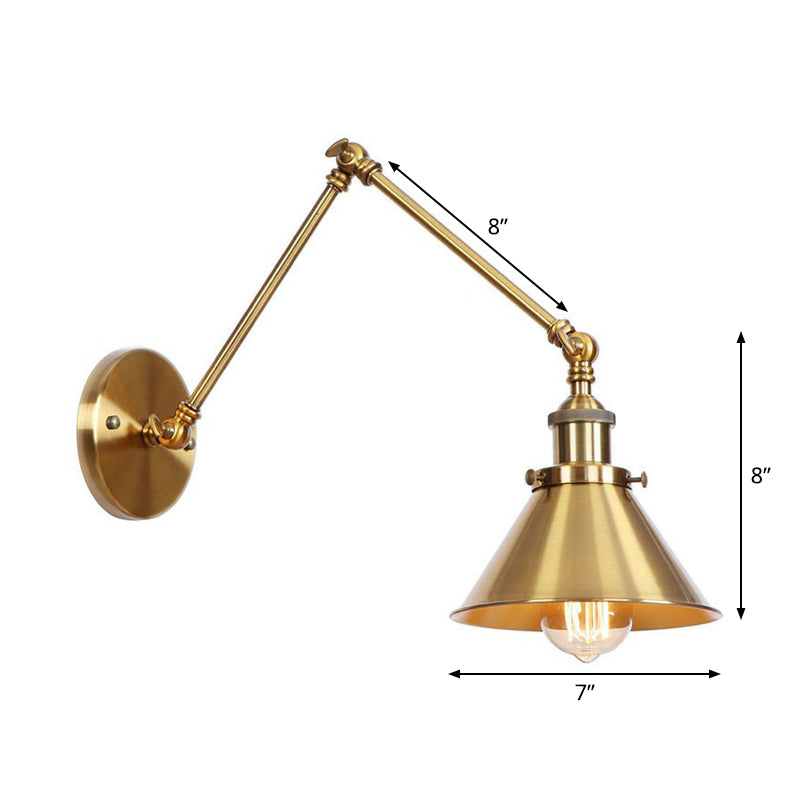 Skanto | Iron Brass Wall Light With Shell/Horn/Cone Single 6"/8" Width Antique Wall Lamp With Swing Arm