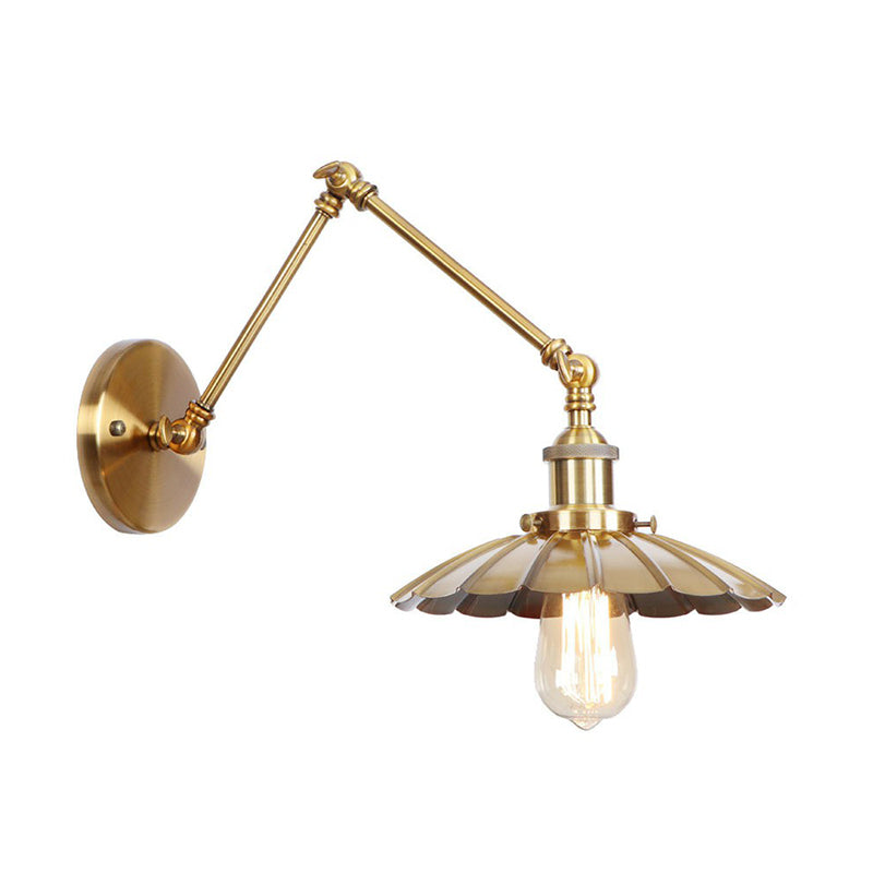 Skanto | Iron Brass Wall Light With Shell/Horn/Cone Single 6"/8" Width Antique Wall Lamp With Swing Arm