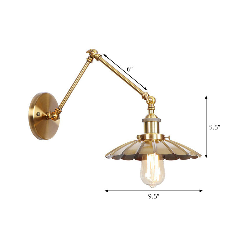 Skanto | Iron Brass Wall Light With Shell/Horn/Cone Single 6"/8" Width Antique Wall Lamp With Swing Arm
