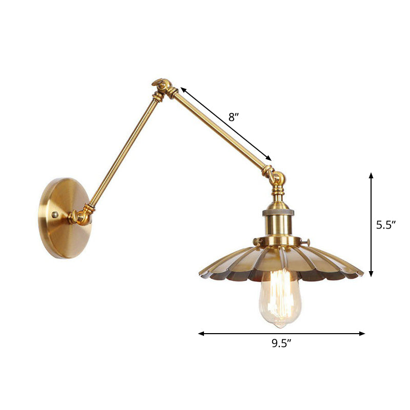 Skanto | Iron Brass Wall Light With Shell/Horn/Cone Single 6"/8" Width Antique Wall Lamp With Swing Arm