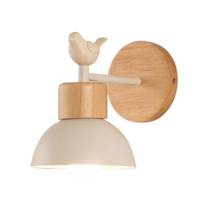 Nordic Style Sconce Light Dome 1 Bulb Metal & Wood Wall Light with Bird for Kid Bedroom | Kalsten