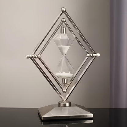 Hourglass with geometric metal frame – Decorative and relaxing | With white sand as meditation timer | Bowlift