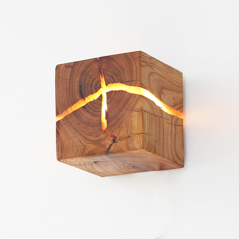 Cube Crack Wood Flush Wall Light Creative Nordic Integrated LED Beige Wall Lamp | Karnz