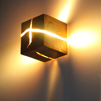 Cube Crack Wood Flush Wall Light Creative Nordic Integrated LED Beige Wall Lamp | Karnz