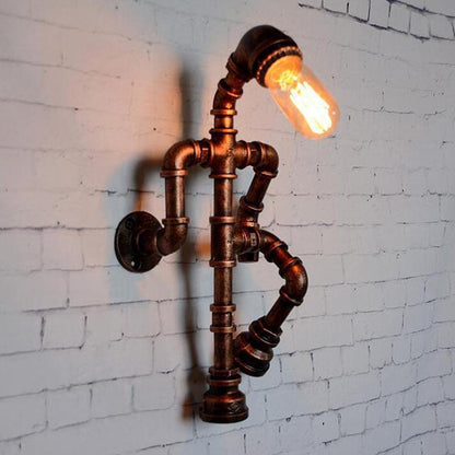 BowLift | Steampunk Pipe Robot Wall Lamp Single Lamp Wrought Iron Wall Mounted Light Fixture in Black/Bronze/Copper