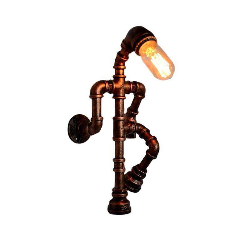 BowLift | Steampunk Pipe Robot Wall Lamp Single Lamp Wrought Iron Wall Mounted Light Fixture in Black/Bronze/Copper