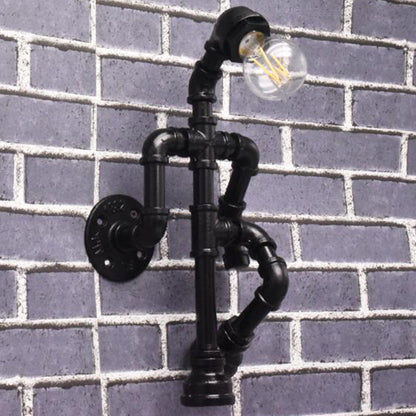BowLift | Steampunk Pipe Robot Wall Lamp Single Lamp Wrought Iron Wall Mounted Light Fixture in Black/Bronze/Copper