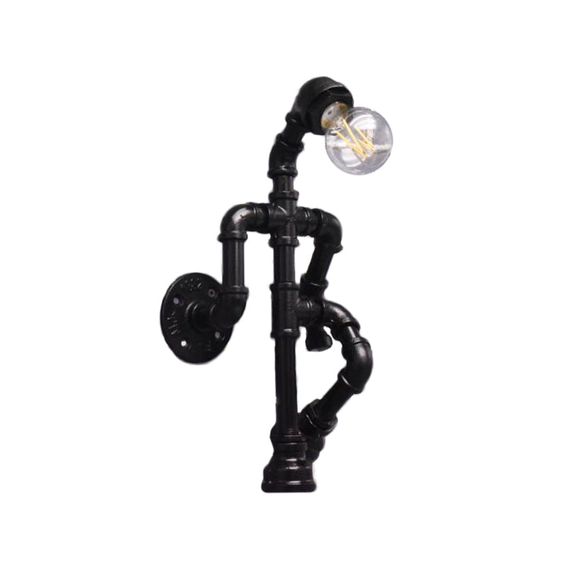 BowLift | Steampunk Pipe Robot Wall Lamp Single Lamp Wrought Iron Wall Mounted Light Fixture in Black/Bronze/Copper