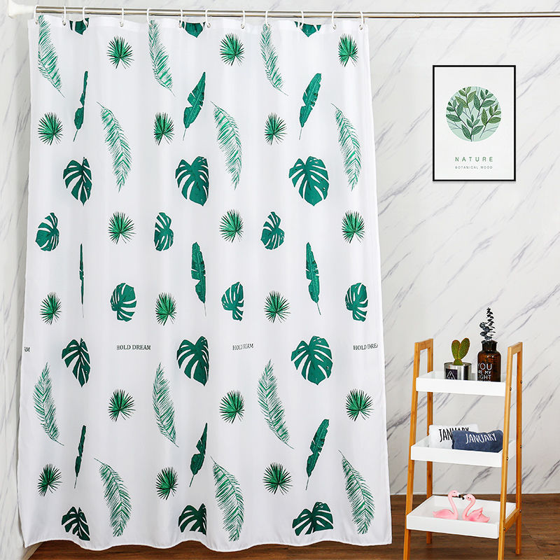 Tropical Leaf Print Shower Curtain