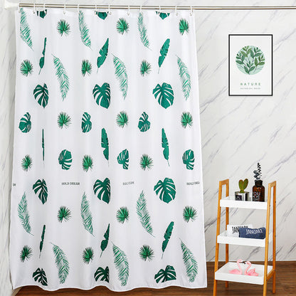 Tropical Leaf Print Shower Curtain