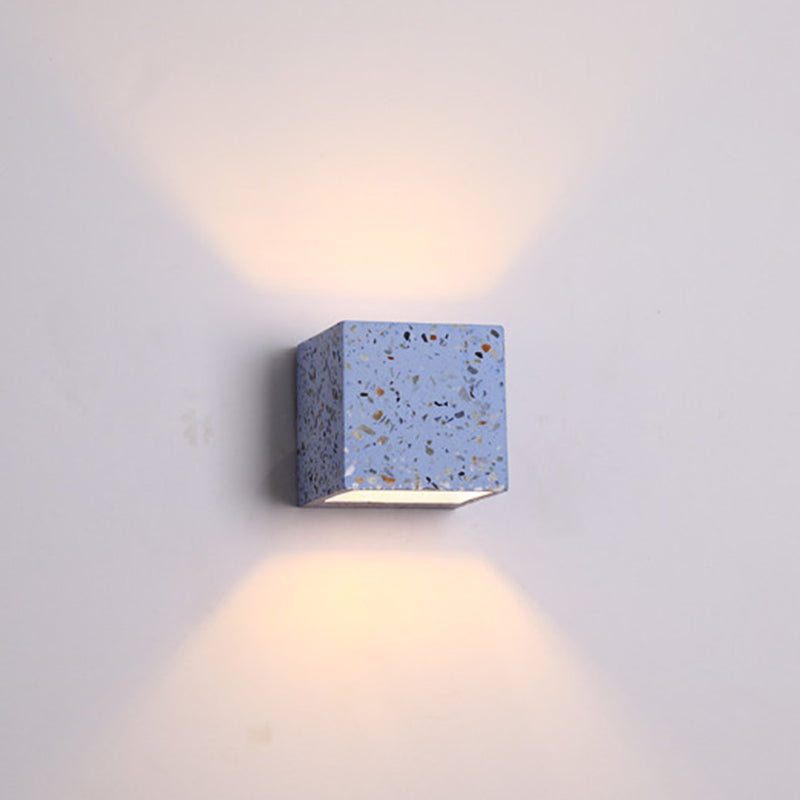 Skanto | Nordic Style Kubisk Opp Ned Wall Lamp Terrazzo 1 Light Hotel Wall Mounted Light in Red/White/Blue