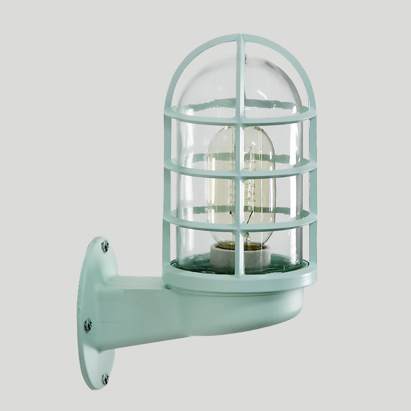 Loft Capsule Wall Lamp Fixture Single Transparent Glass Sconce Light with Wire Cage in Pink/Blue/Rust | Kalsten