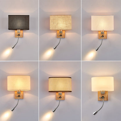 Flexible Spotlight Bedside Reading Light Fabric Single Nordic Wall Lamp with Oval Fabric Shade in Beige/Flaxen/Champagne | Kalsten