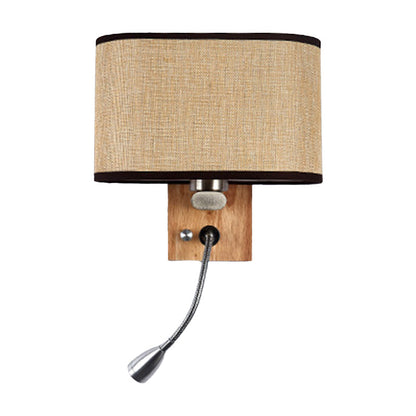Flexible Spot-Light Bedside Reading Lamp Fabric Single Nordic Wall Lamp with oval fabric shade in Beige/Flax/Champagne | Brehn