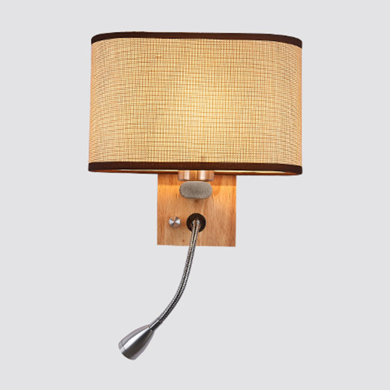 Flexible Spotlight Bedside Reading Light Fabric Single Nordic Wall Lamp with Oval Fabric Shade in Beige/Flaxen/Champagne | Kalsten