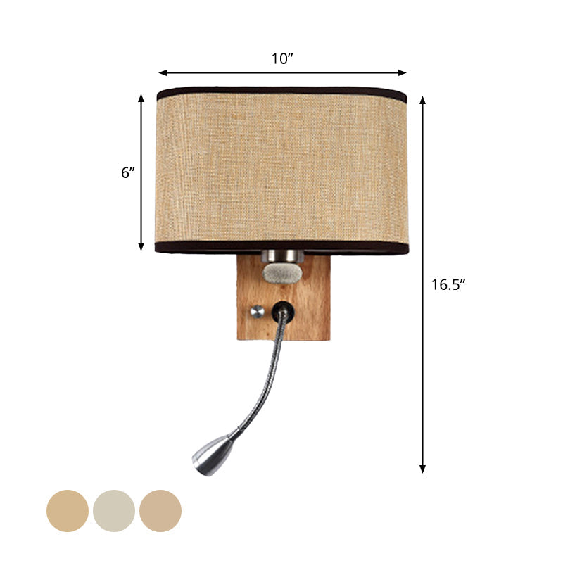 Flexible Spotlight Bedside Reading Light Fabric Single Nordic Wall Lamp with Oval Fabric Shade in Beige/Flaxen/Champagne | Kalsten