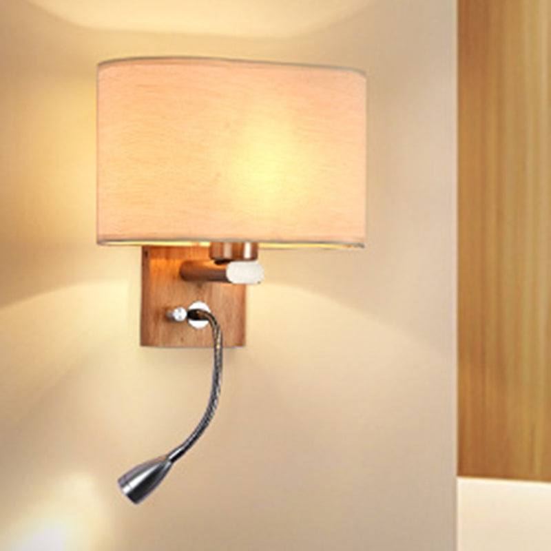 Flexible Spotlight Bedside Reading Light Fabric Single Nordic Wall Lamp with Oval Fabric Shade in Beige/Flaxen/Champagne | Kalsten