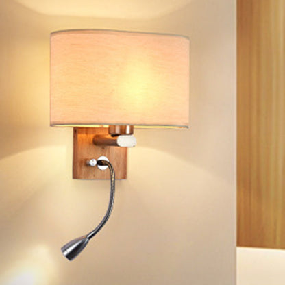Flexible Spotlight Bedside Reading Light Fabric Single Nordic Wall Lamp with Oval Fabric Shade in Beige/Flaxen/Champagne | Kalsten