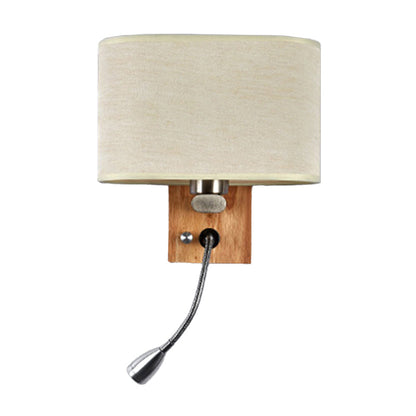 Flexible Spot-Light Bedside Reading Lamp Fabric Single Nordic Wall Lamp with oval fabric shade in Beige/Flax/Champagne | Brehn