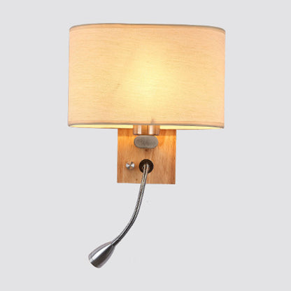 Flexible Spot-Light Bedside Reading Lamp Fabric Single Nordic Wall Lamp with oval fabric shade in Beige/Flax/Champagne | Brehn
