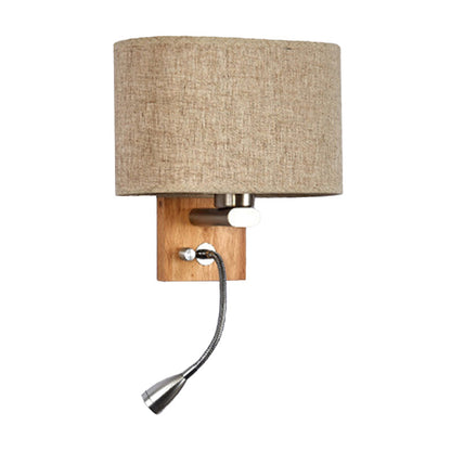 Flexible Spotlight Bedside Reading Light Fabric Single Nordic Wall Lamp with Oval Fabric Shade in Beige/Flaxen/Champagne | Kalsten