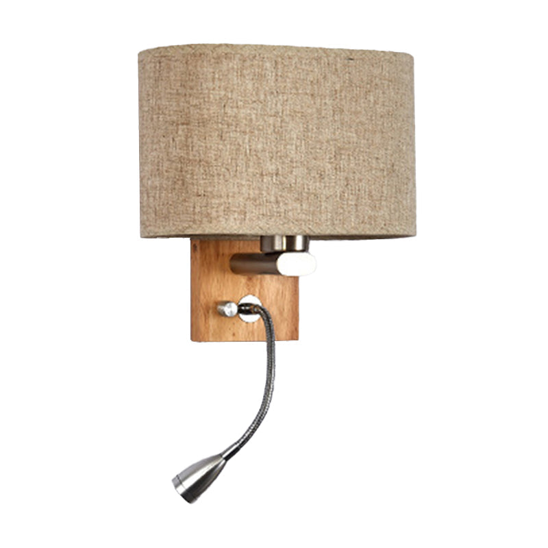 Flexible Spot-Light Bedside Reading Lamp Fabric Single Nordic Wall Lamp with oval fabric shade in Beige/Flax/Champagne | Brehn