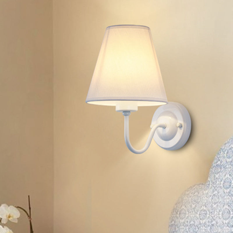 Skanto | Black/Brown/Beige Wall Lamp Nordic 1-Light Fabric Wall Lighting with Curved Arm in Black/White