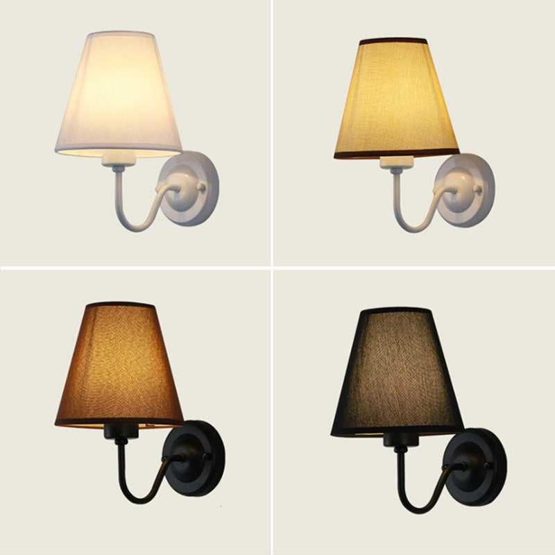 Skanto | Black/Brown/Beige Wall Lamp Nordic 1-Light Fabric Wall Lighting with Curved Arm in Black/White