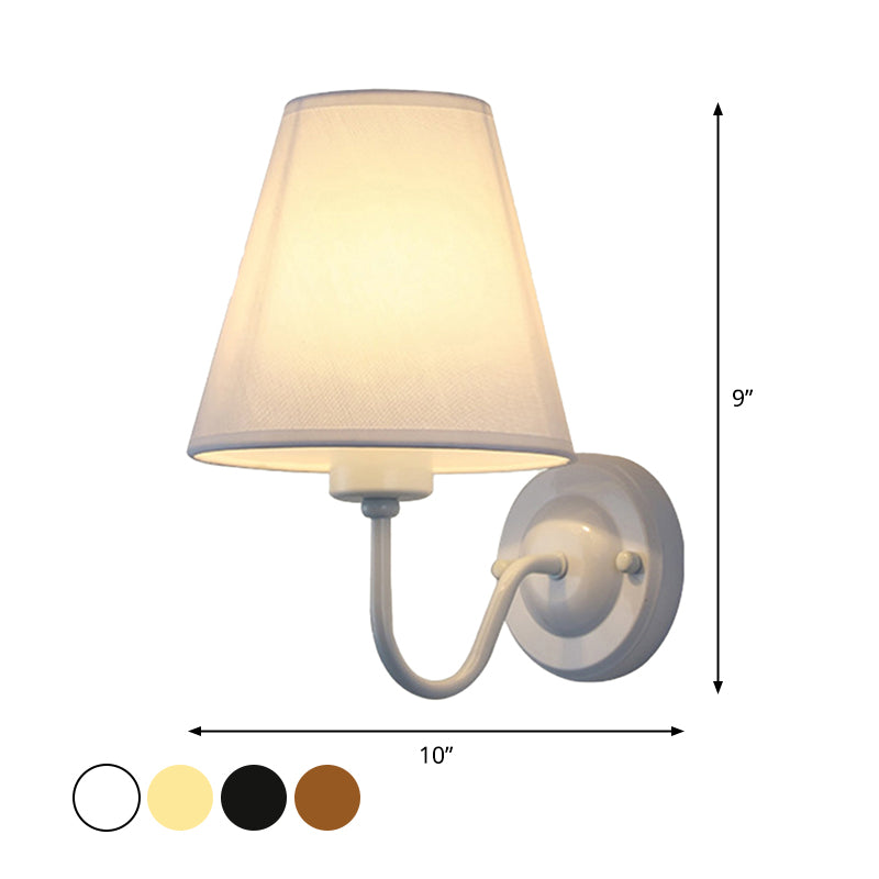 Skanto | Black/Brown/Beige Wall Lamp Nordic 1-Light Fabric Wall Lighting with Curved Arm in Black/White