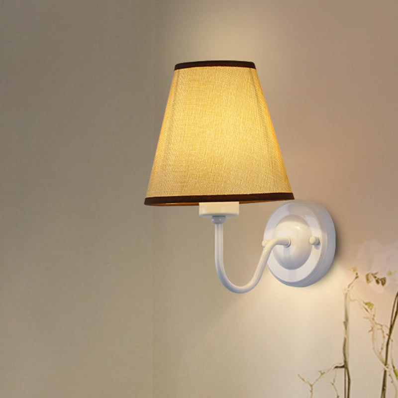 Skanto | Black/Brown/Beige Wall Lamp Nordic 1-Light Fabric Wall Lighting with Curved Arm in Black/White