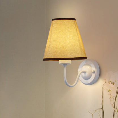 Skanto | Black/Brown/Beige Wall Lamp Nordic 1-Light Fabric Wall Lighting with Curved Arm in Black/White