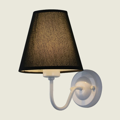 Skanto | Black/Brown/Beige Wall Lamp Nordic 1-Light Fabric Wall Lighting with Curved Arm in Black/White
