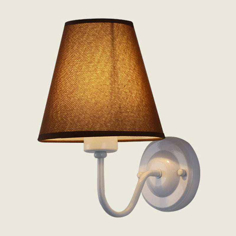 Skanto | Black/Brown/Beige Wall Lamp Nordic 1-Light Fabric Wall Lighting with Curved Arm in Black/White