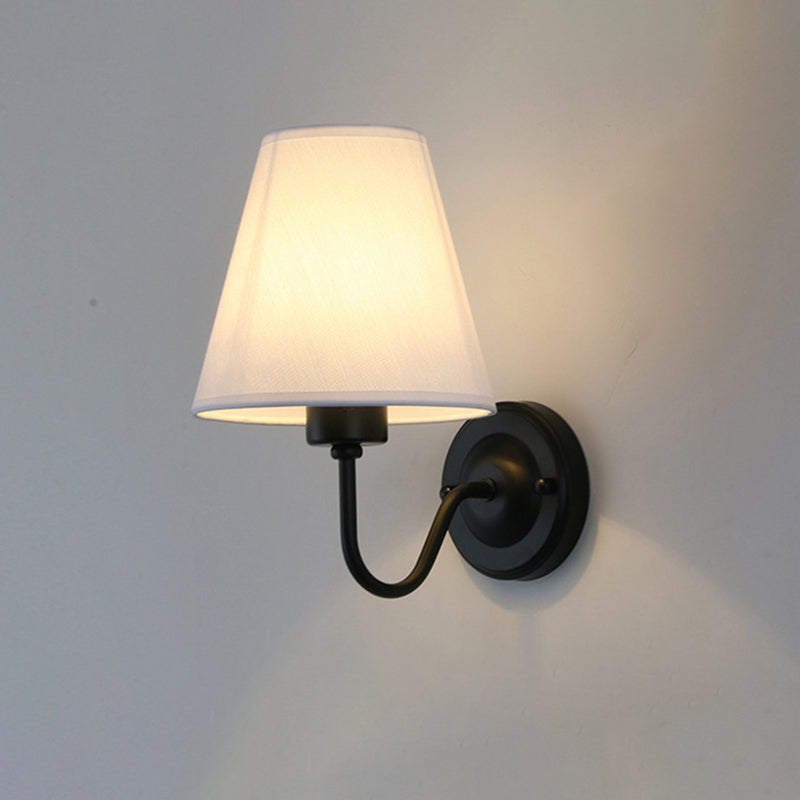 Skanto | Black/Brown/Beige Wall Lamp Nordic 1-Light Fabric Wall Lighting with Curved Arm in Black/White