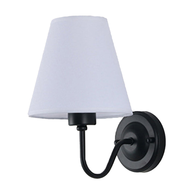 Skanto | Black/Brown/Beige Wall Lamp Nordic 1-Light Fabric Wall Lighting with Curved Arm in Black/White