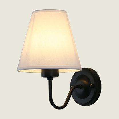 Skanto | Black/Brown/Beige Wall Lamp Nordic 1-Light Fabric Wall Lighting with Curved Arm in Black/White