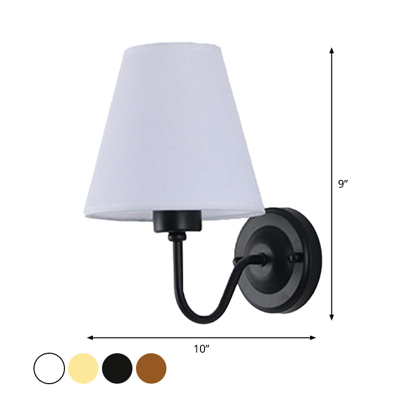 Skanto | Black/Brown/Beige Wall Lamp Nordic 1-Light Fabric Wall Lighting with Curved Arm in Black/White