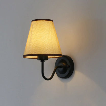 Skanto | Black/Brown/Beige Wall Lamp Nordic 1-Light Fabric Wall Lighting with Curved Arm in Black/White