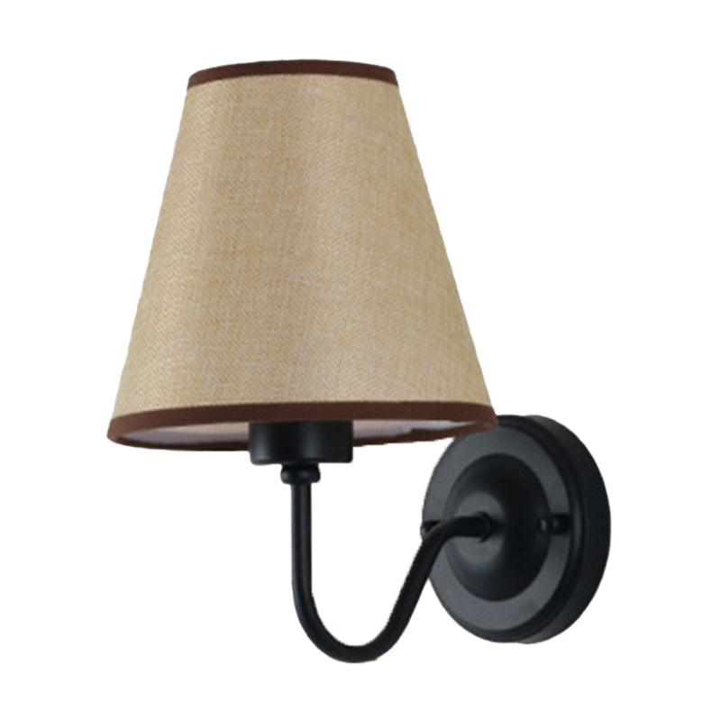 Skanto | Black/Brown/Beige Wall Lamp Nordic 1-Light Fabric Wall Lighting with Curved Arm in Black/White