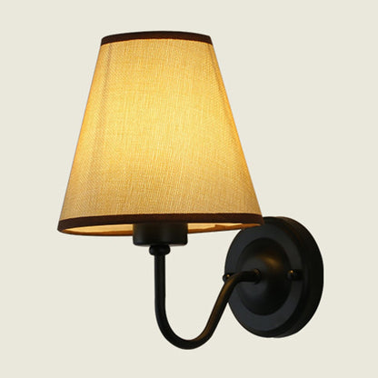 Skanto | Black/Brown/Beige Wall Lamp Nordic 1-Light Fabric Wall Lighting with Curved Arm in Black/White