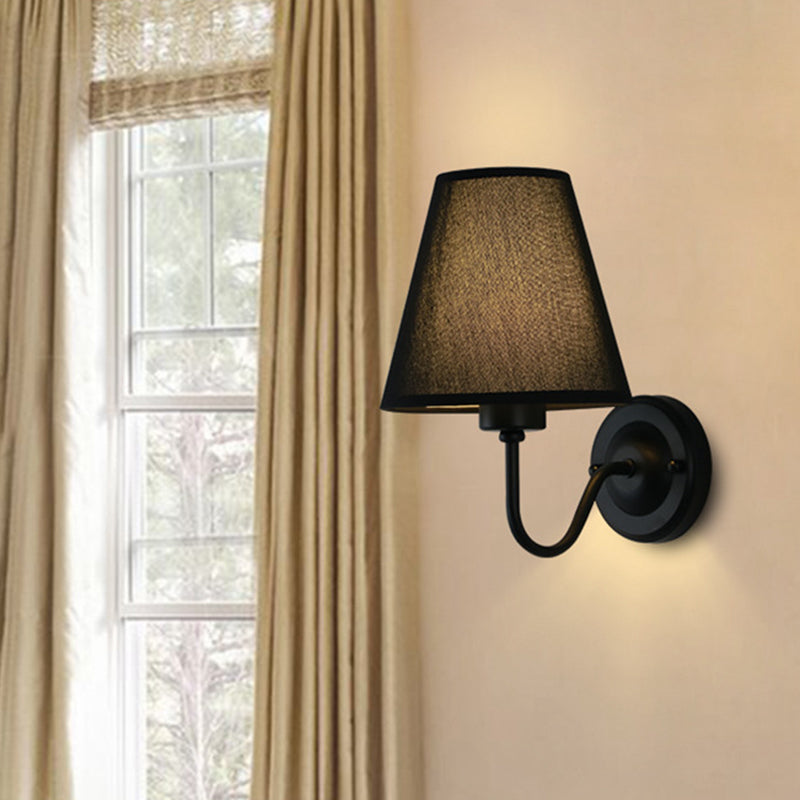 Skanto | Black/Brown/Beige Wall Lamp Nordic 1-Light Fabric Wall Lighting with Curved Arm in Black/White