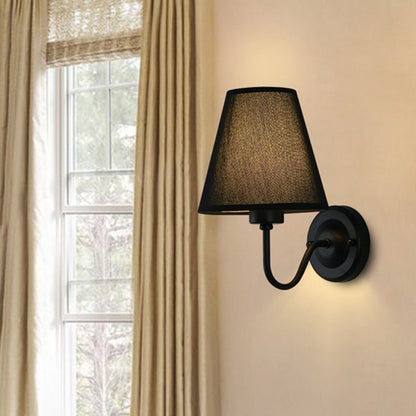 Skanto | Black/Brown/Beige Wall Lamp Nordic 1-Light Fabric Wall Lighting with Curved Arm in Black/White
