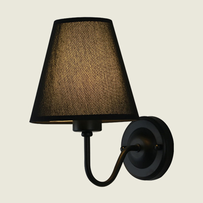 Skanto | Black/Brown/Beige Wall Lamp Nordic 1-Light Fabric Wall Lighting with Curved Arm in Black/White