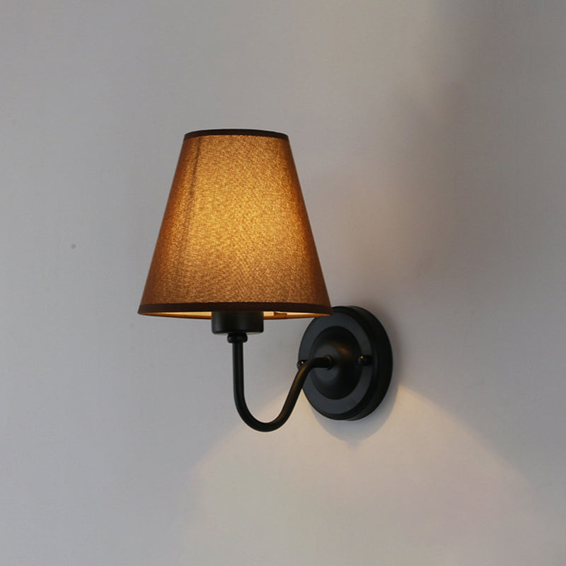 Skanto | Black/Brown/Beige Wall Lamp Nordic 1-Light Fabric Wall Lighting with Curved Arm in Black/White