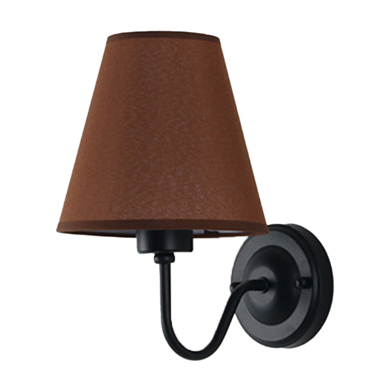Skanto | Black/Brown/Beige Wall Lamp Nordic 1-Light Fabric Wall Lighting with Curved Arm in Black/White